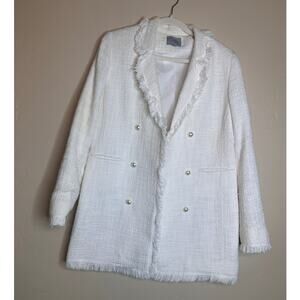 Dalia White Tweed Pea Coat pearl buttons Large